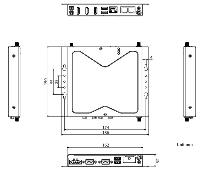 Mechanical Drawing - NexAIoT NISE 53 Fanless System